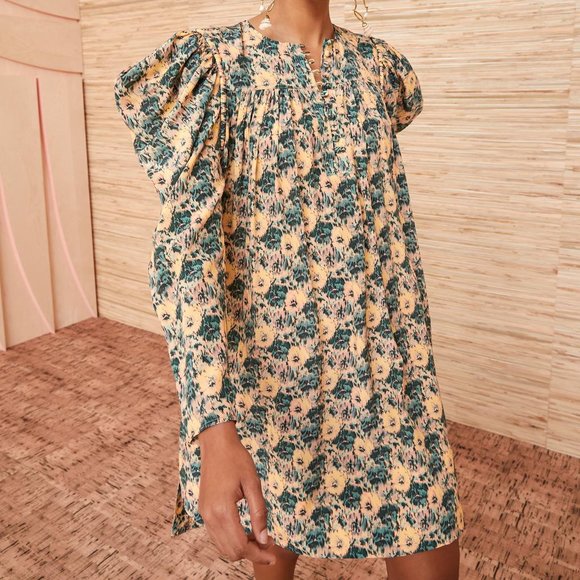 Ulla Johnson Elaine Mini Dress Drape Begonia Floral Printed Sz 4 Puffed Sleeves - Picture 2 of 7